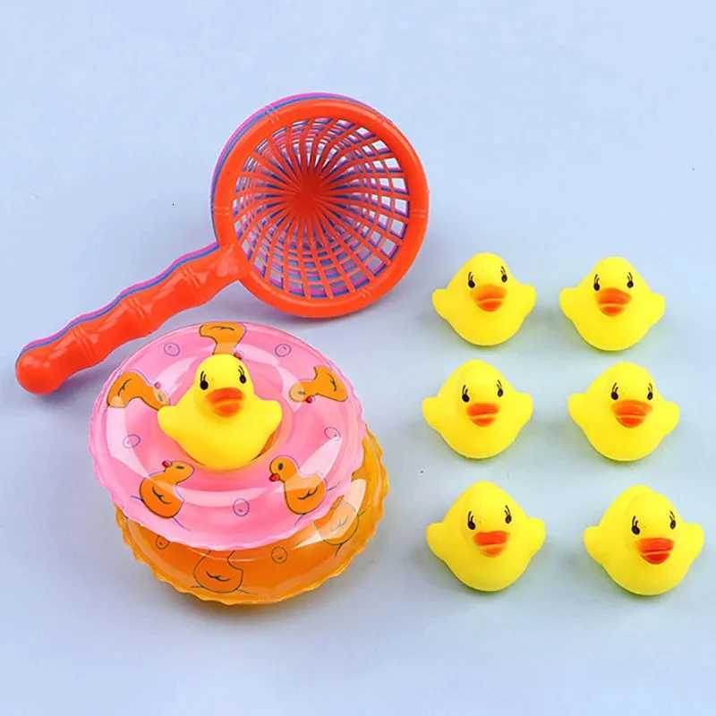 Kids Floating Bath Toys Mini Swimming Rings Rubber Yellow Ducks Fishing Net Washing Swimming Toddler Toys Water Fun Z260328