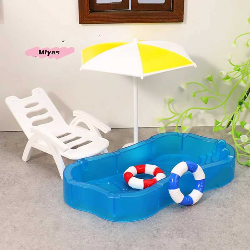 Mini Dollhouse Swimming Pool Set with Beach Chair Swimming Ring - Childrens Play Toys for Dollhouses DIY Decor Accessories Z260328