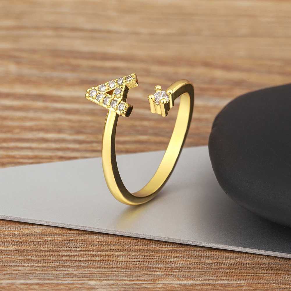 Nidin New Fashion A-Z Letters Pave Shiny Crystal Zircon Open Rings Adjustable Initials Alphabet Girls Boys Finger Jewelry Gifts H260328