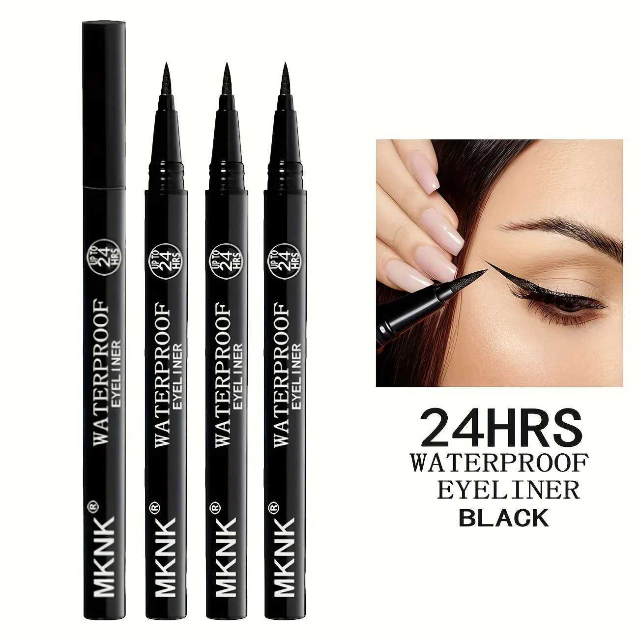 3pcs Black Waterproof Sweat-Resistant Smudge-Proof Eyeliner - Ultra Slim Long-Wear Liquid Eyeliner Pen H260328