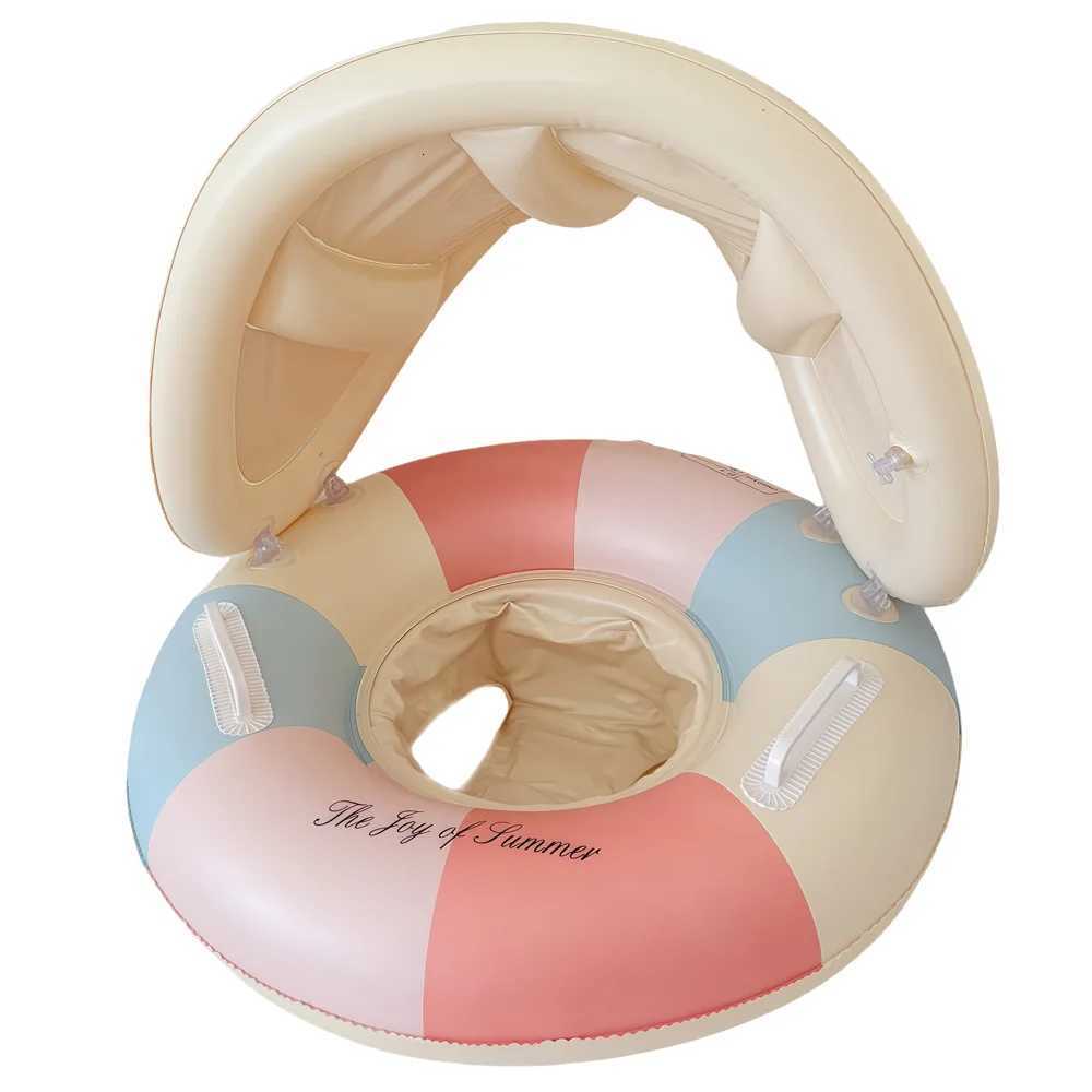 2026 Summer Beach Party Kids Swimming Ring Removable Sunshade Color Block Infant Baby Seat Float INS Viral Water Sitting Ring Z260328