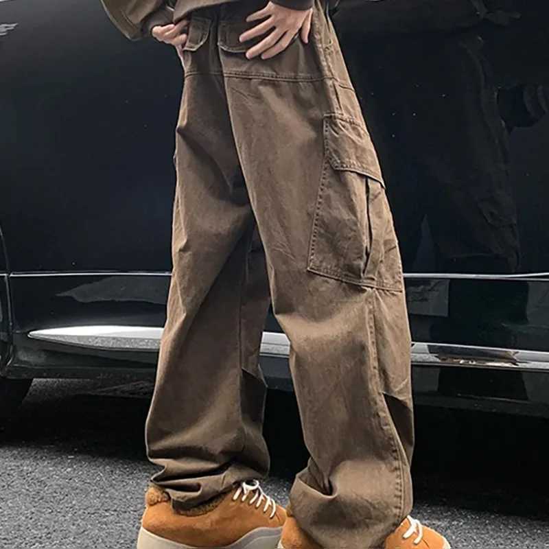 Y2K Big Pocket Mens Cargo Pants Japanese 2025 New Harajuku Loose Straight Wide Leg Trousers Baggy Pants Man Hip Hop Sweatpants M260328