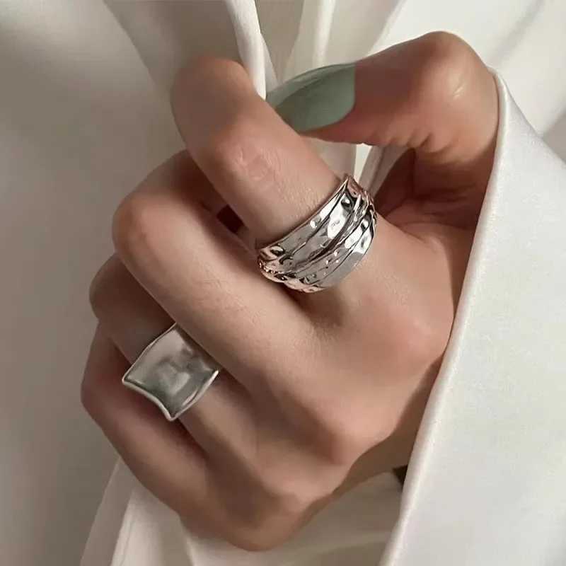 2PCS 925 Sterling Silver Ring for Women Jewelry Wide Simple Open Ring Vintage Handmade Ring Allergy for Party Birthday Gift H260328