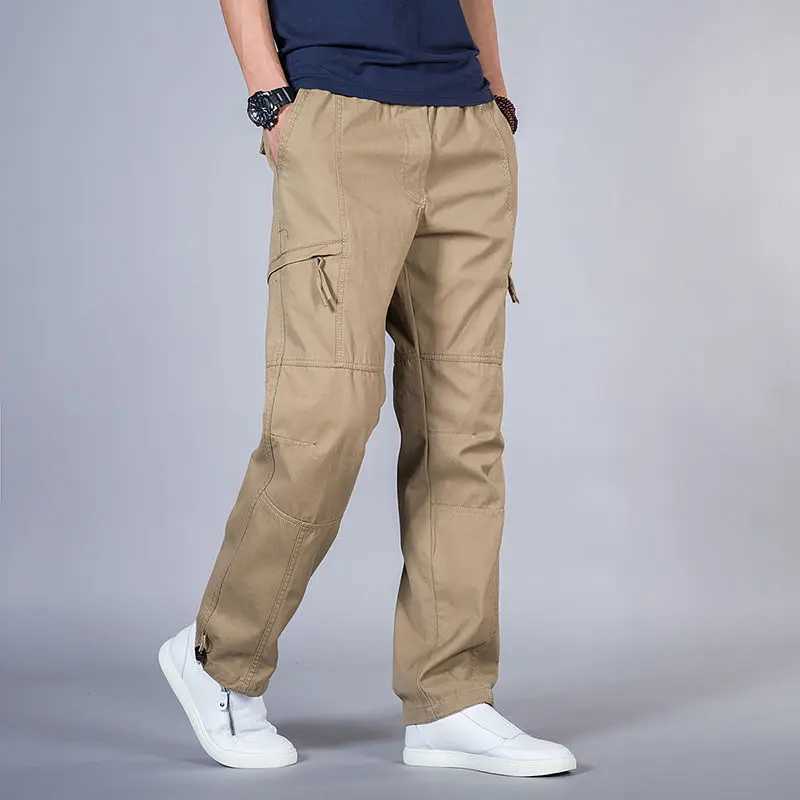 Mens Cotton Casual Pants Casual Elastic Waist Trousers Fitness Sportswear Spring Autumn Outdoor Work Pants Big Size M260328