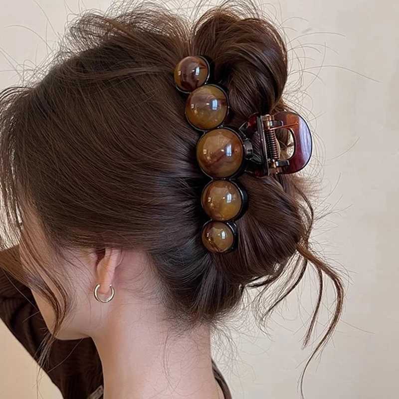 Retro Gradient Beaded Hair Claw 11Cm Womens Geometric Plastic Hairpin Shark Clip Fashion Everything Hair Clip Hair Accessories H260328