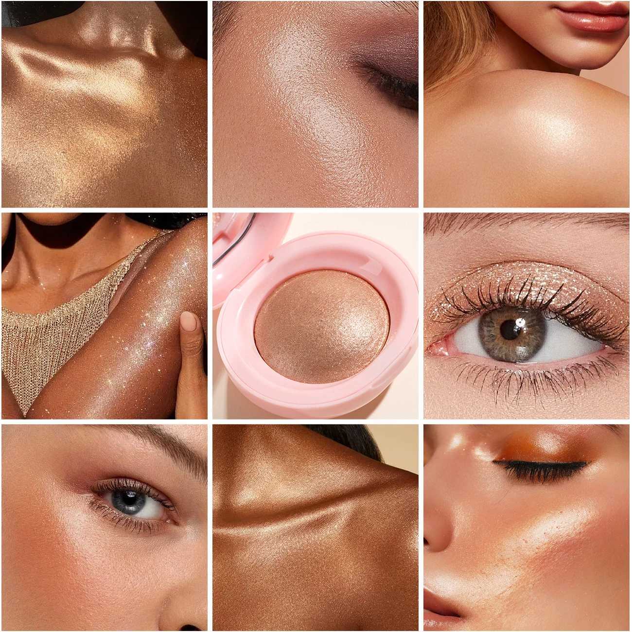 Baked Highlighter Palette Makeup Long-Wearing Radiant Glitter Eyeshadow Highly Pigmented Iluminadores Pressed Powder For Girls H260328