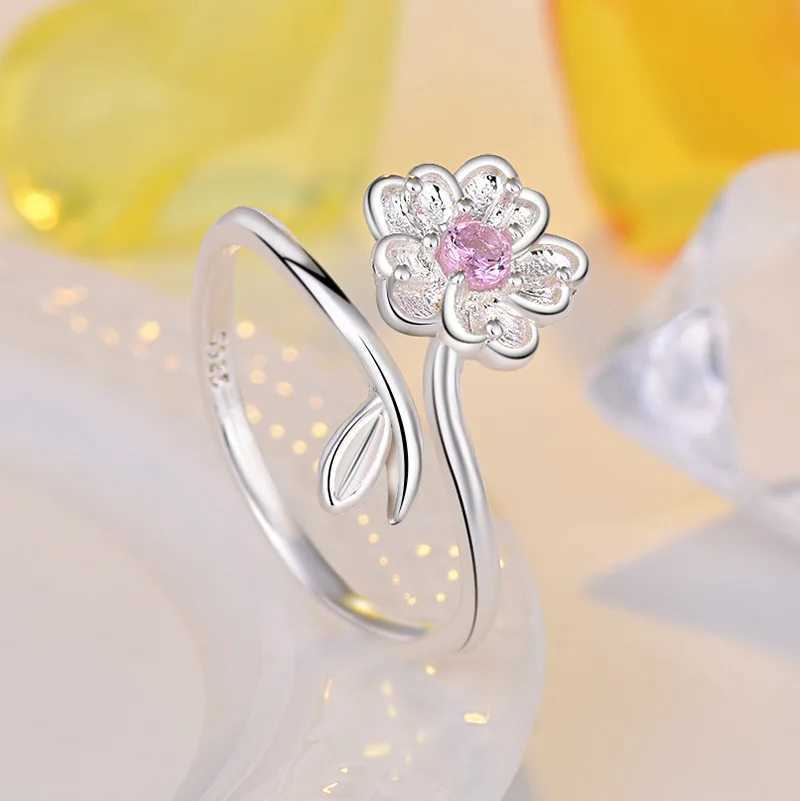 925 Sterling Silver Ring Adjustable Open Flowers Couple Engagement Rings For Women Wedding Ring Party Fashion Jewelry Gift H260328