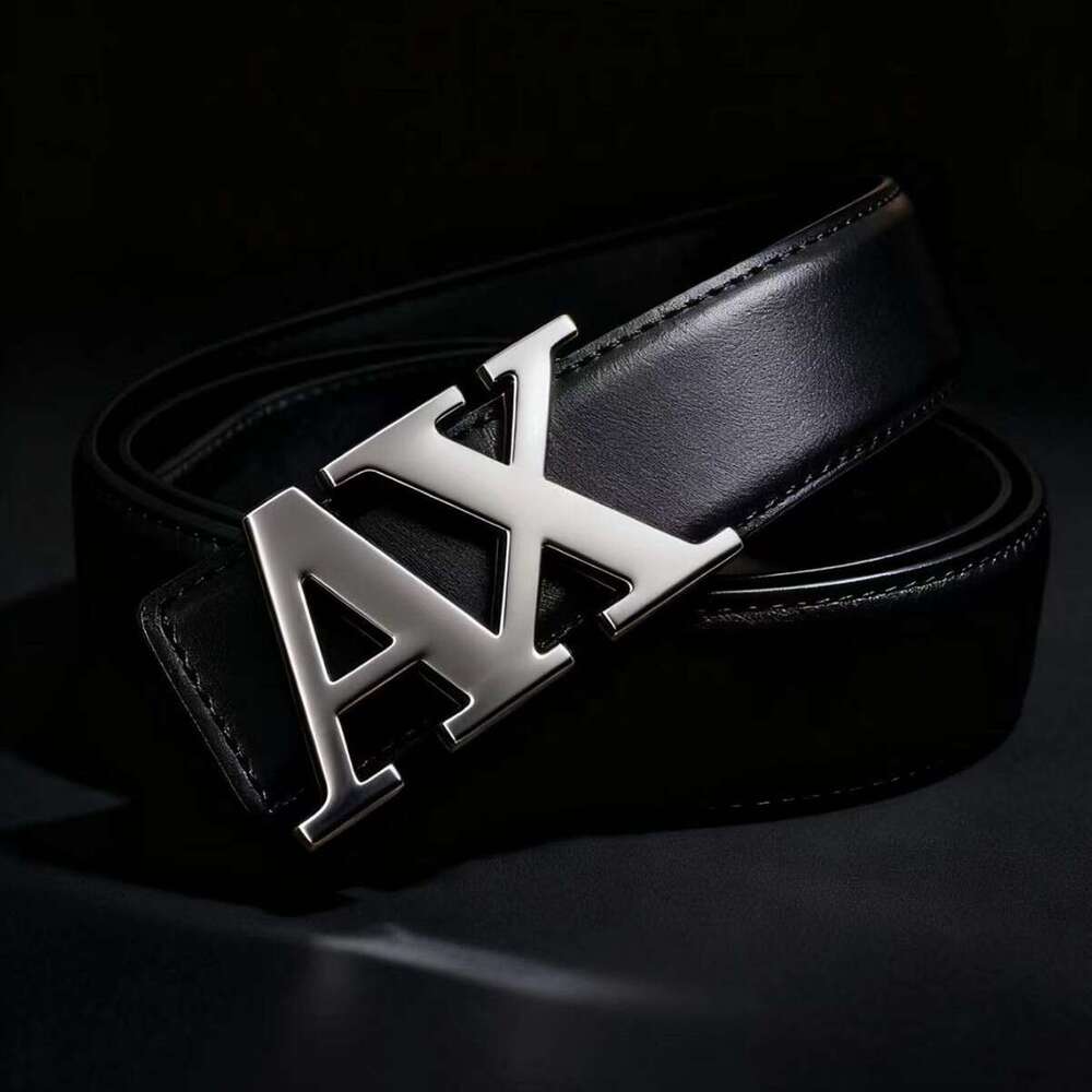New Cross - Border Men's Belt - 3.8Cm Waistband, Letter AX Buckle, Fashionable Lychee Pattern, Simple & Versatile Accessory Chunjinqiuli