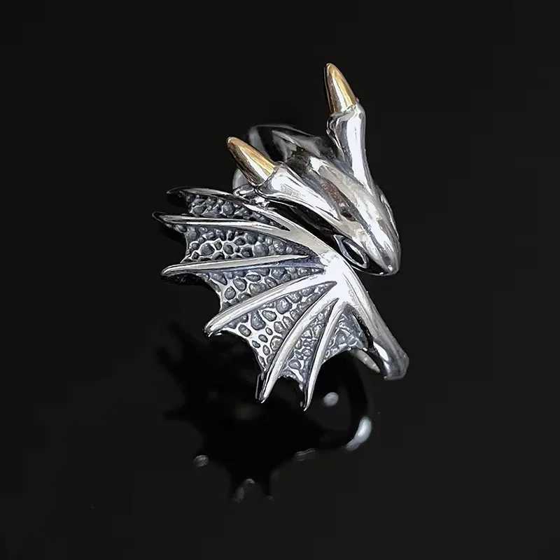 PANJBJ 925 Silve Wing Dragon Punk Ring for Women Girl Party Gift Retro Hiphop Fashion Jewelry Dropshipping H260328