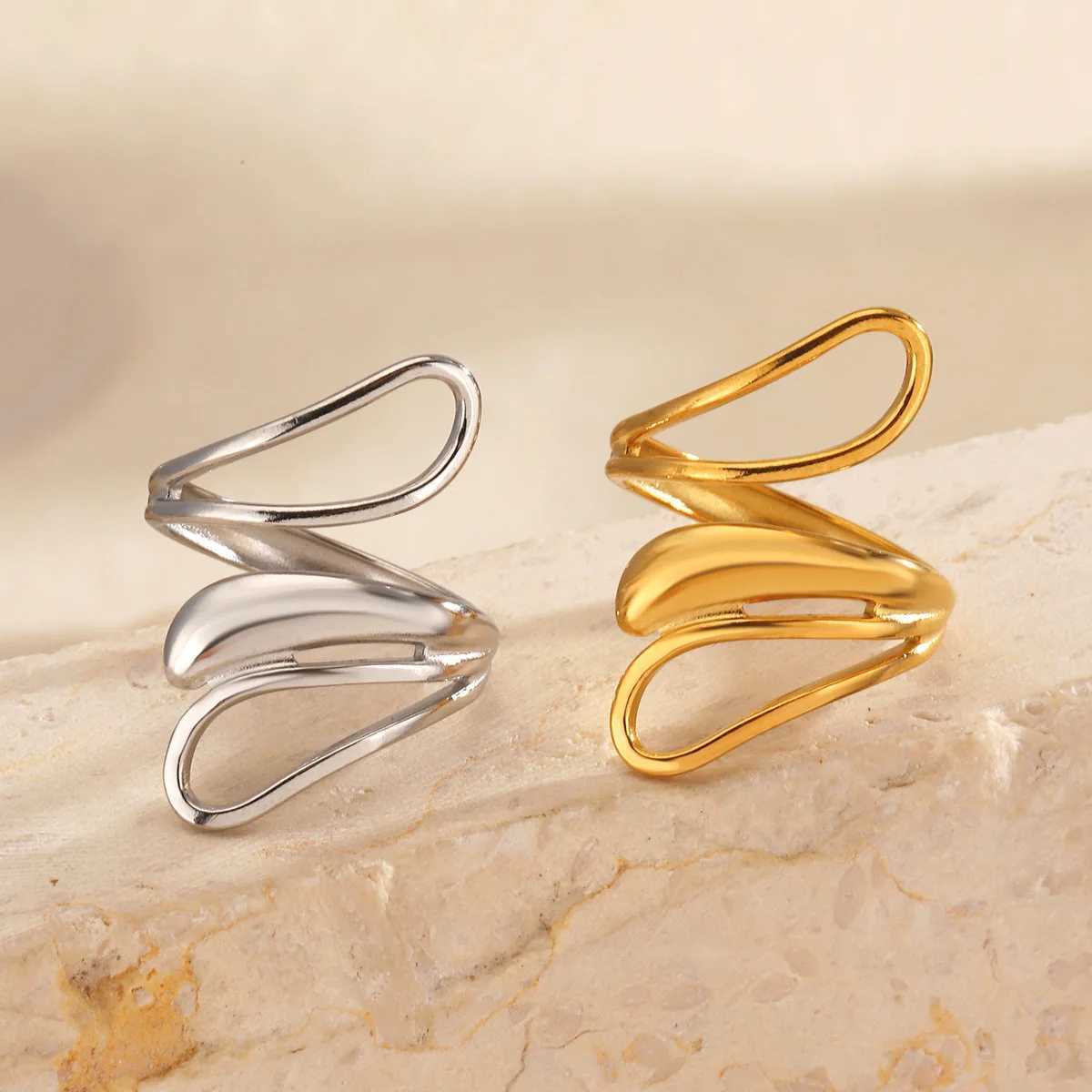 Geometric Stainless Steel Adjustable Rings for Women Gold Color Open Finger Rings Female Jewelry Wedding Gifts bague femme H260328