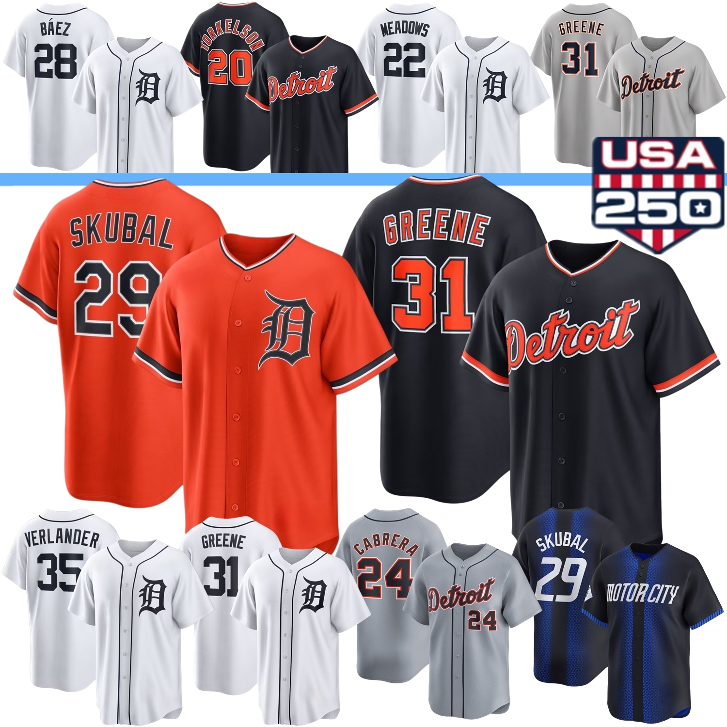 DetroitS Tigers Baseball Jersey Tarik Skubal Riley Greene Spencer Torkelson Max Clark Jackson Jobe Valdez Verlander Kevin McGonigle Flaherty Meadows Cabrera Jung