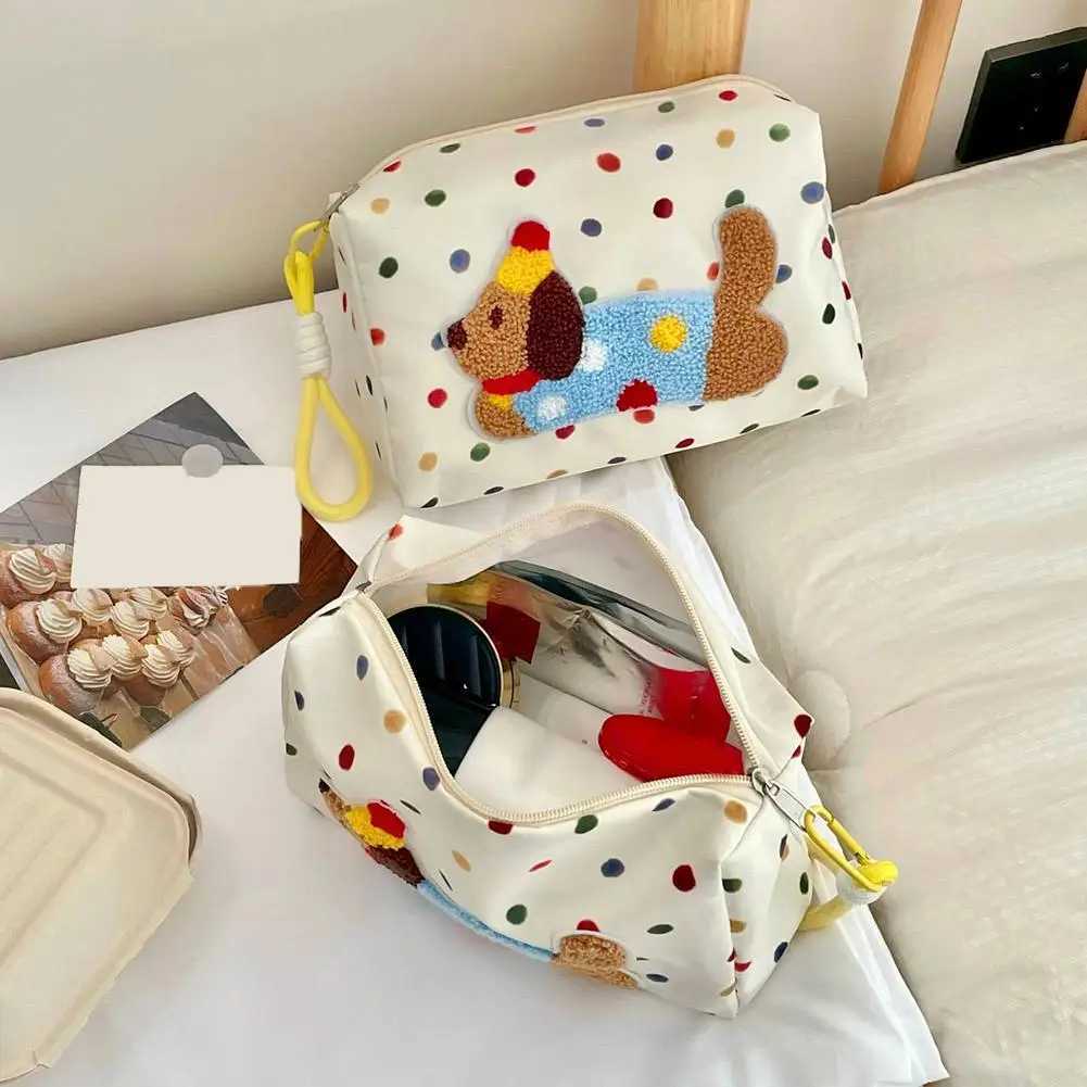 Puppy Pattern Canvas Bag Eye-Catching Portable Makeup Storage Pouch Travel Makeup Organizer Cute Dachshund Cosmetic Bag D260328