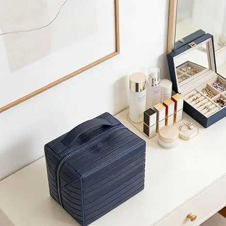 Makeup Bag Foldable Water Proof Makeup Organizer Large Capacity Travel Toiletries with Zip Closure Instantly Lays Flat Case D260328