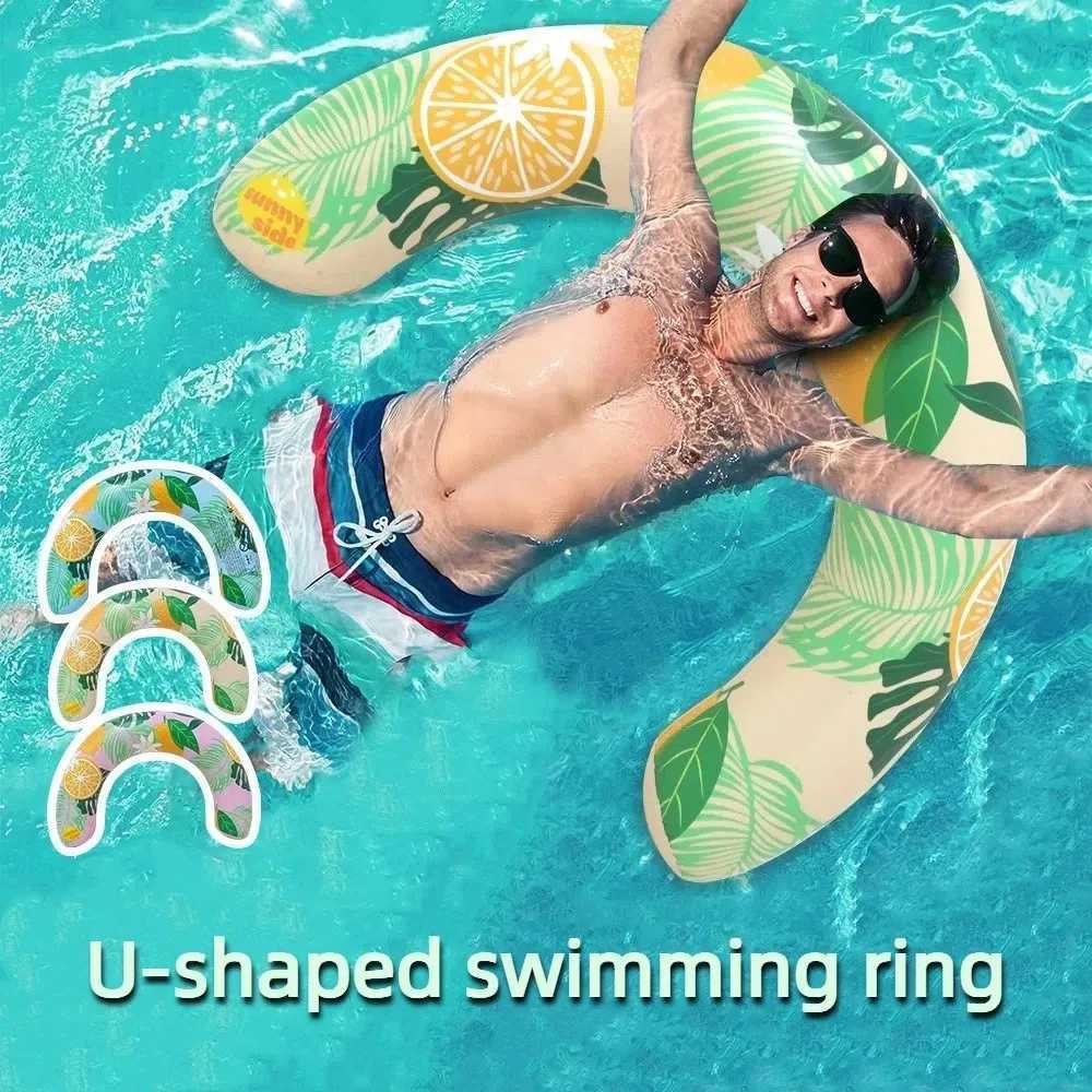 1pcs U-Shaped Inflatable Swim Ring with Fruit Print Summer Adult Float Pool Lounger Swimming Stick Z260328