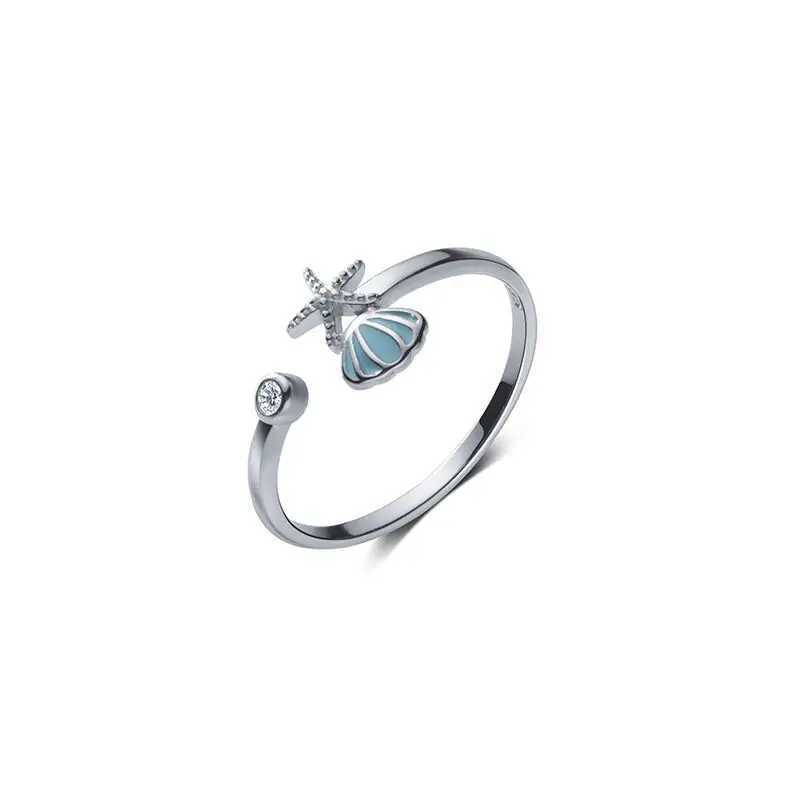 New Fashion Creative Shell Starfish Zircon 925 Sterling Silver Jewelry Temperament Fairy Personality Sweet Opening Rings TYB083 H260328