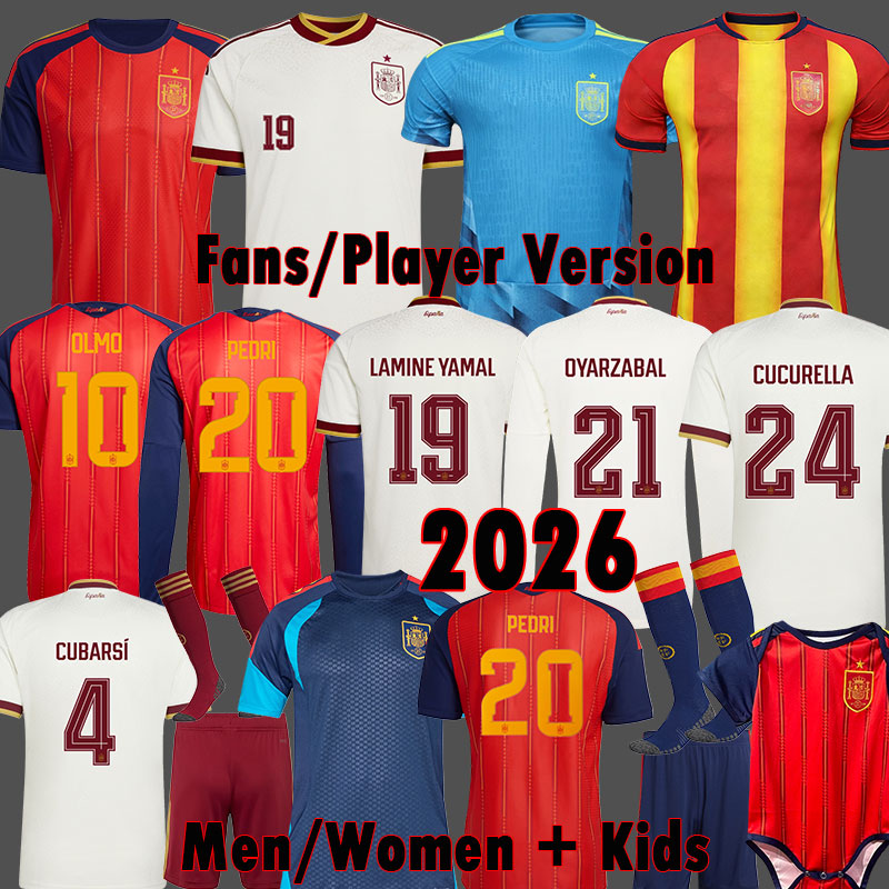 Spain Soccer Jerseys Espana Camiseta de futbol LAMINE YAMAL 2026 PEDRI ZUBIMENDI Kit CUBARSI YEREMY CUCURELLA RODRIGO Football Shirts ES National Baby Kit 3XL 4XL