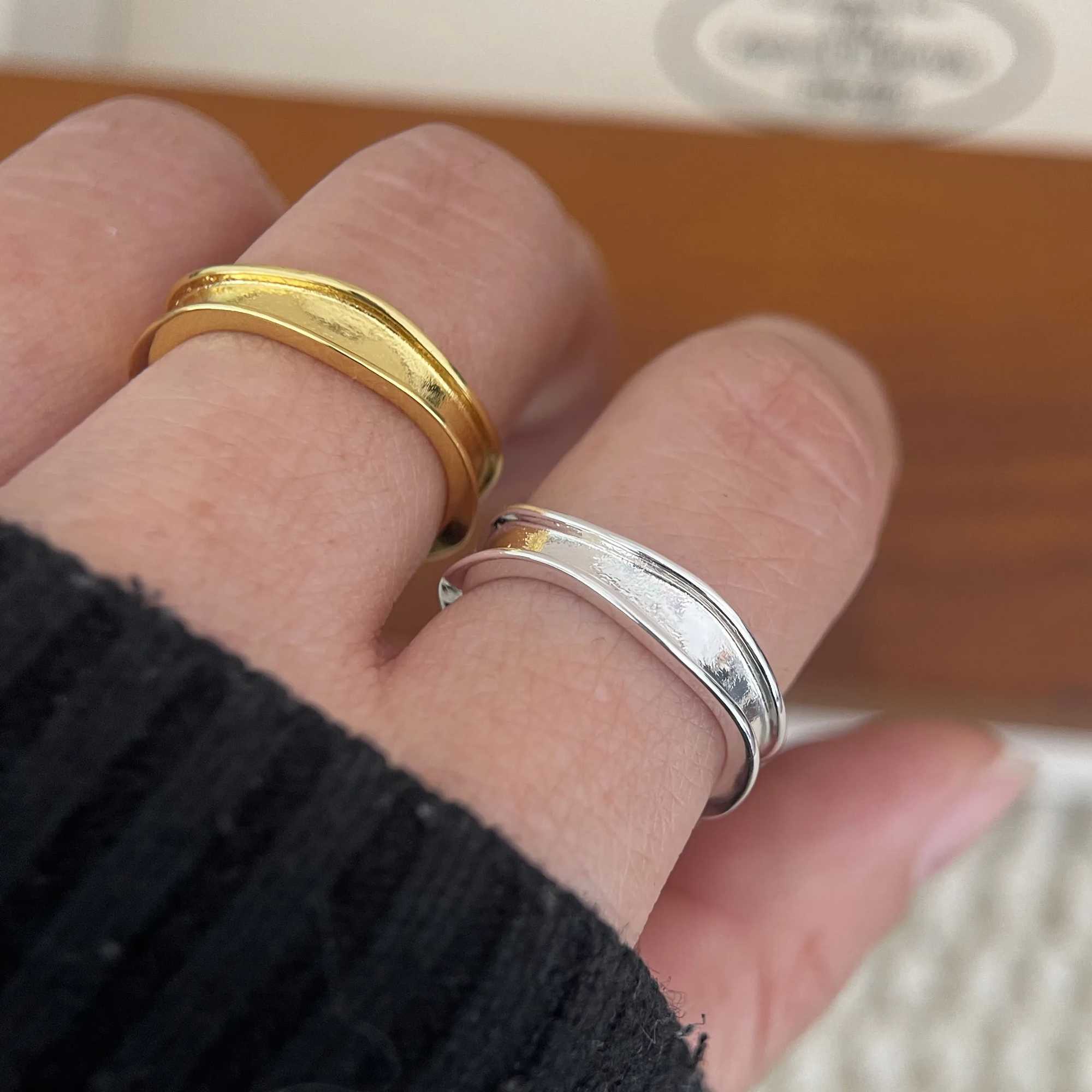 BF CLUB 925 Sterling Rings for Women Simple Geometric Handmade Irregular Retro Gold Narrow Ring Allergy For Birthday Gift H260328