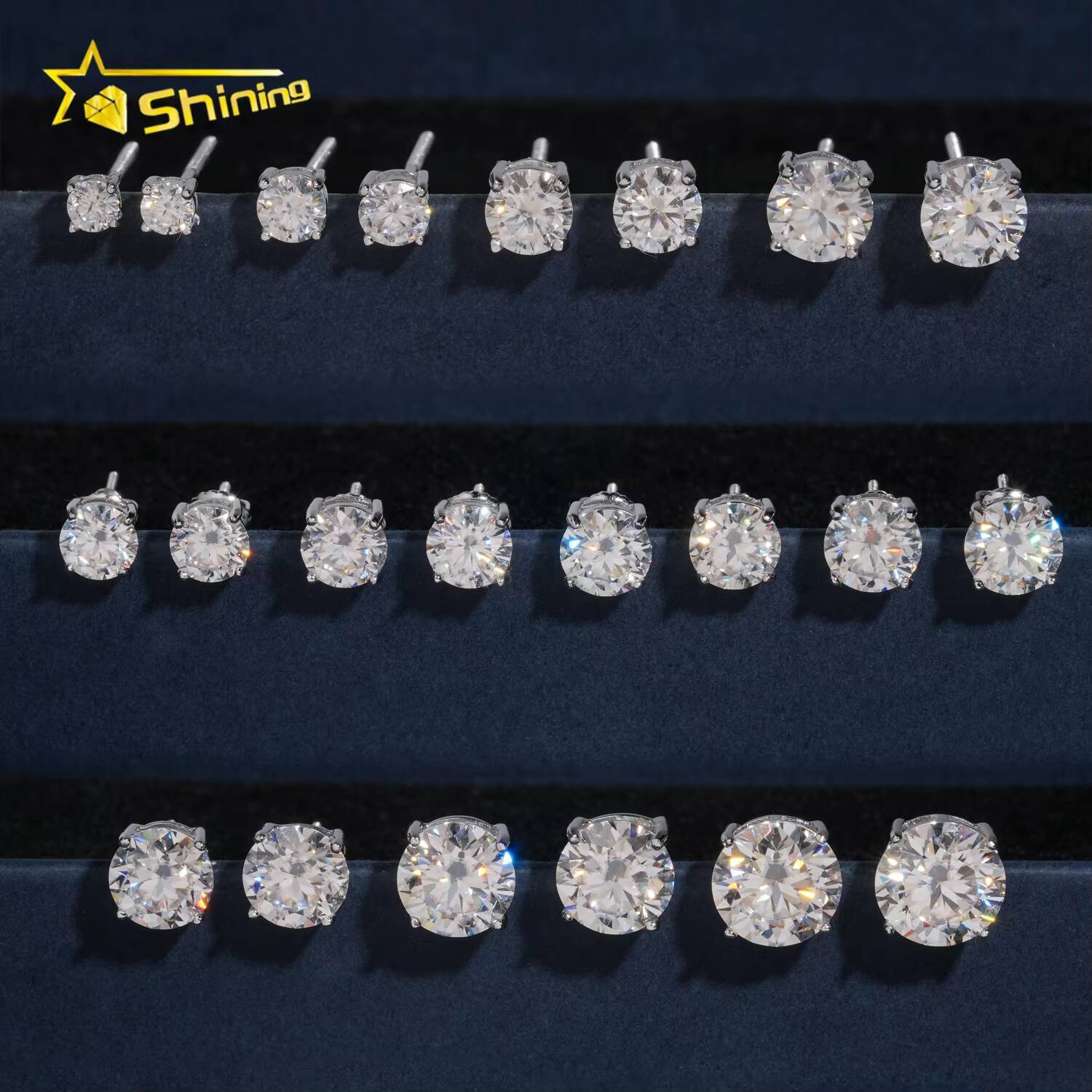 Fashion Jewelry 4 Prongs Classic 5mm 65mm 80mm 925 Sterling Silver D Color Solitaire Moissanite Diamonds Stud Earrings