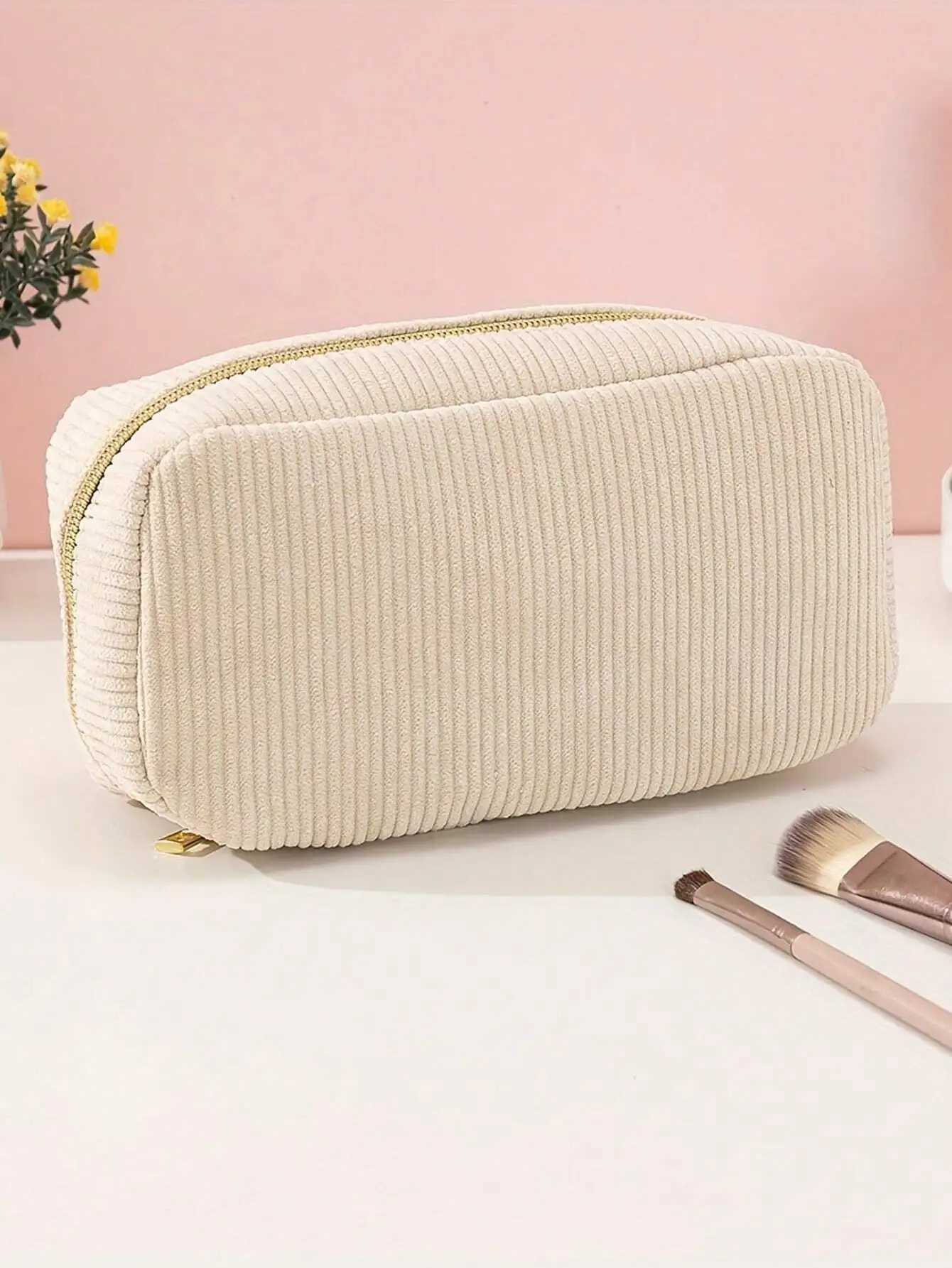 Fluffy Corduroy Beige Makeup Bag Girl Cosmetic Bag For Women Travel Organizer Makeup Storage Washing Bag Female D260328