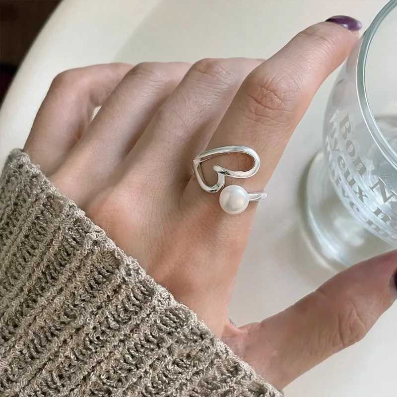 VENTFILLE 925 Sterling Silve Love Heart Ring for Women Girl Gift Line Pearl Korean Sweet Jewelry Birthday Gift Dropshipping H260328