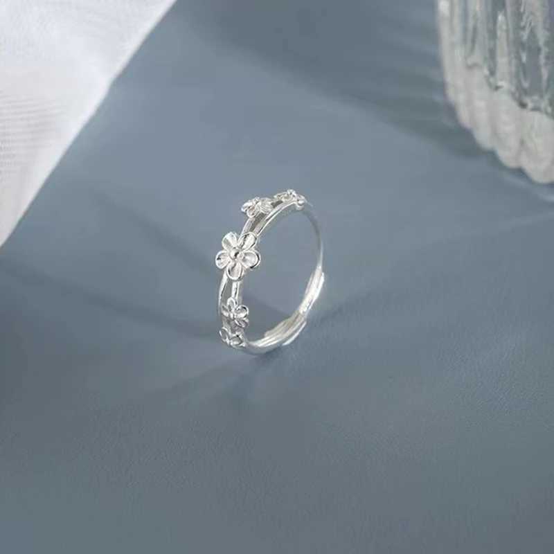 Real 925 Sterling Silver Double Layered Flowers Adjustable Ring For Women Cute Fine Jewelry Niche Design Plant Accessories H260328