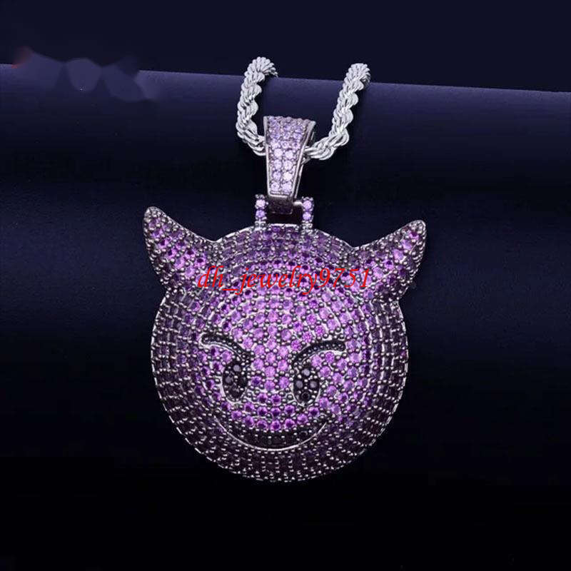 2026 CUTE Design Fashion Hip-hop Style Ice Moissanite Diamond 925 Silver Little Devil Pendant Necklace Jewelry