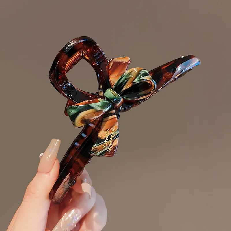 1/2pcs Enamel oil painting bow shark clip temperament high-end back of the head disc hair clip acrylic clip H260328