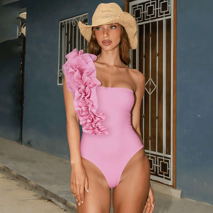 Maillot de bain Swimsuit Designer swimsuit women New European and American Swimwear Pink One-Shoulder Ruffle One-Piece Swi