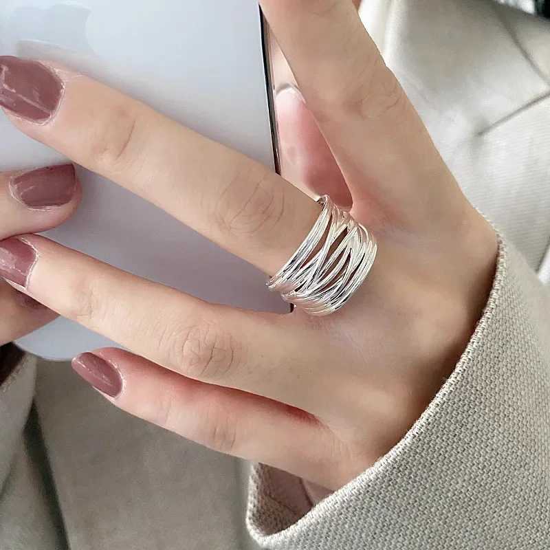 925 Sterling Silver Open Ring for Women Fashion Handmade Geometric Irregular Lines Ring Party Jewelry Holiday Christmas Gifts H260328