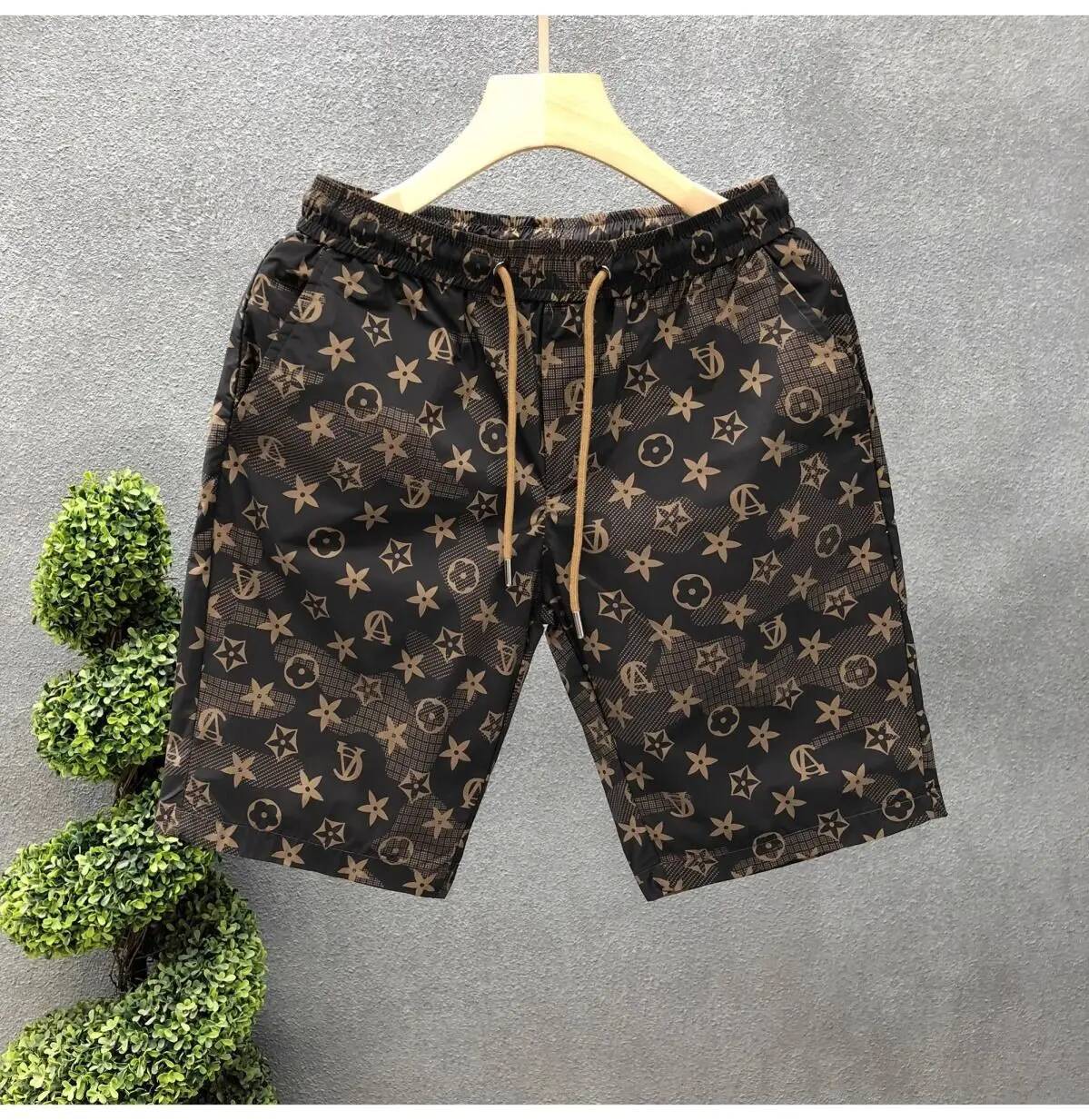 European Station Light Luxury Trend Brand Printed Shorts Men's Summer Thin Fashion Casual Five-Point Straight Beach Pants