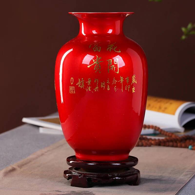 New Chinese Style Jingdezhen Classical Porcelain Crystal Glaze Flower Vase Home Decor Handmade Shining Famille Rose Vases