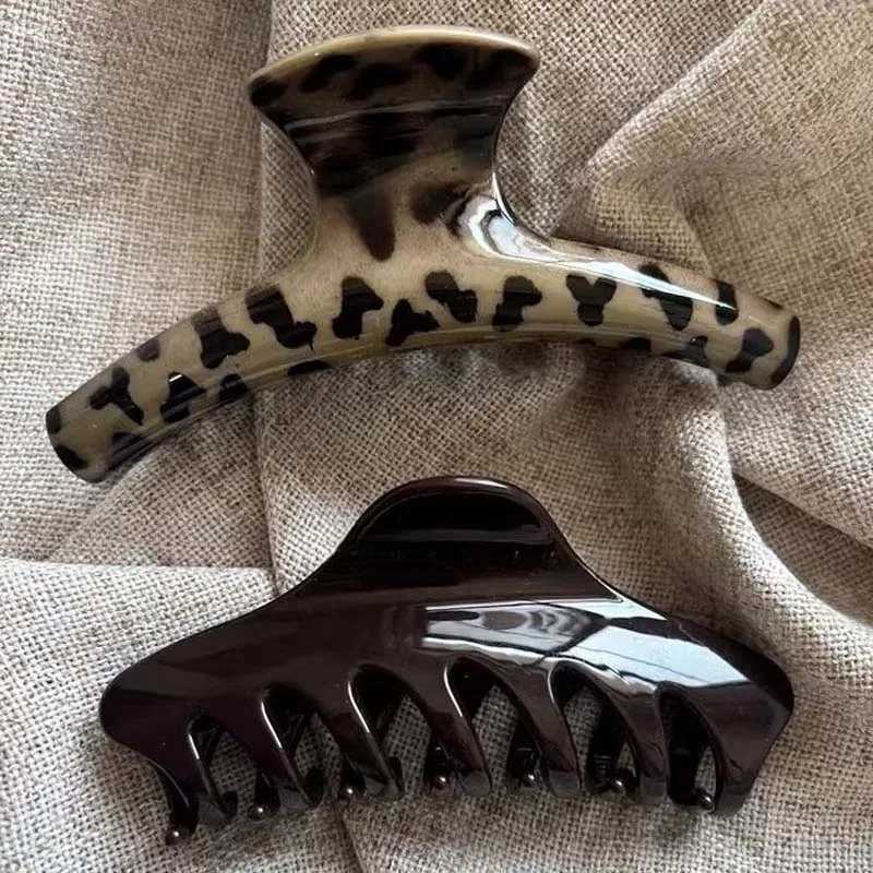 2025 New Fashion Acrylic Arc Hair Claws For Women Vintage Leopard Print Large Geometric Shark Clip Barrettes Hair Accessories H260328