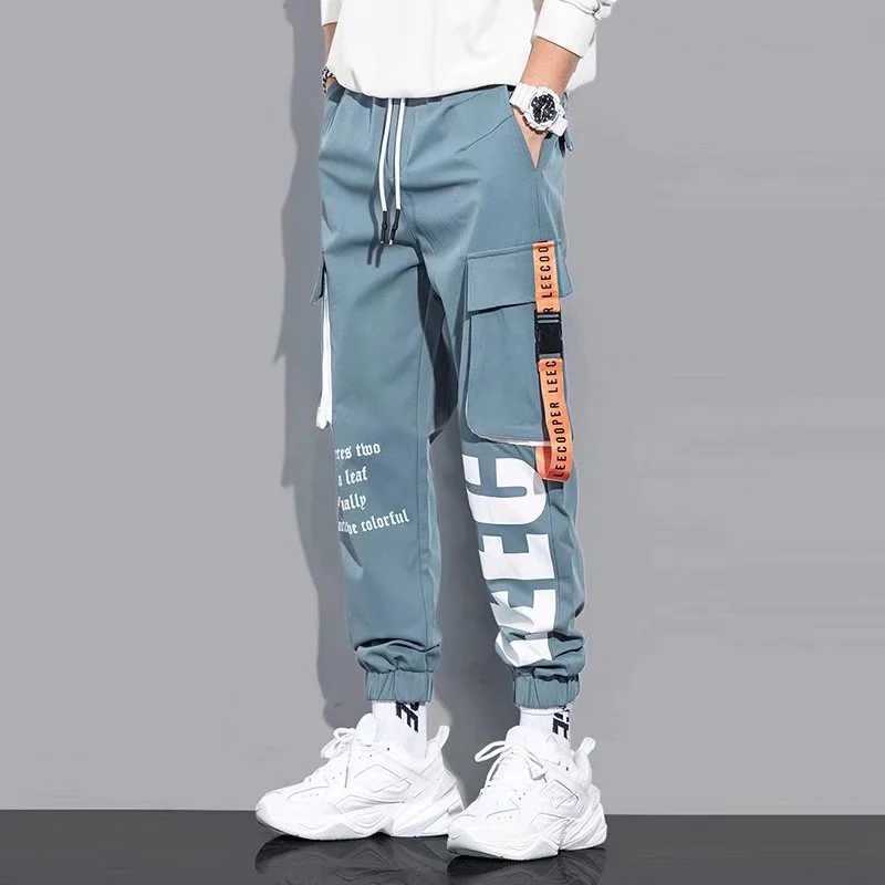 Men Casual Cargo Pants Male High Street Waist Drawstring Loose Multi Pocket Pants Fashion Straight Leg Comfortable Pants M260328