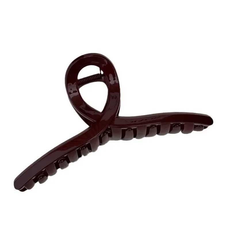Simple fashion slightly drunk retro dark red grab clip temperament cross hairpin large back head disc hair shark clip H260328