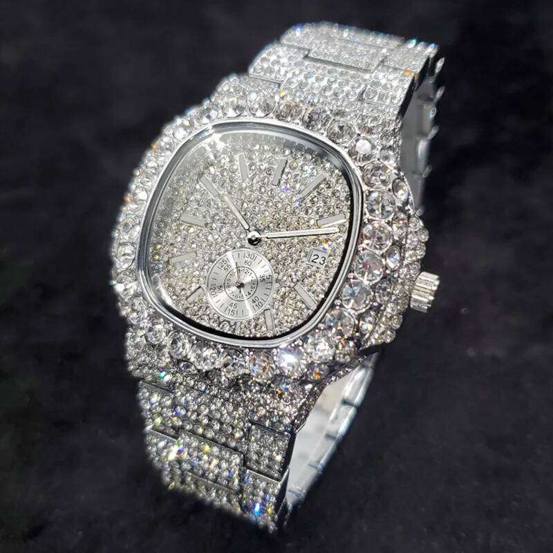 Luxury Diamond Watch Men Hip Hop Street Style Date Display Quartz Timepiece Iced Out Party Jewelry Wristwatch Hot Sale Product 26H0328