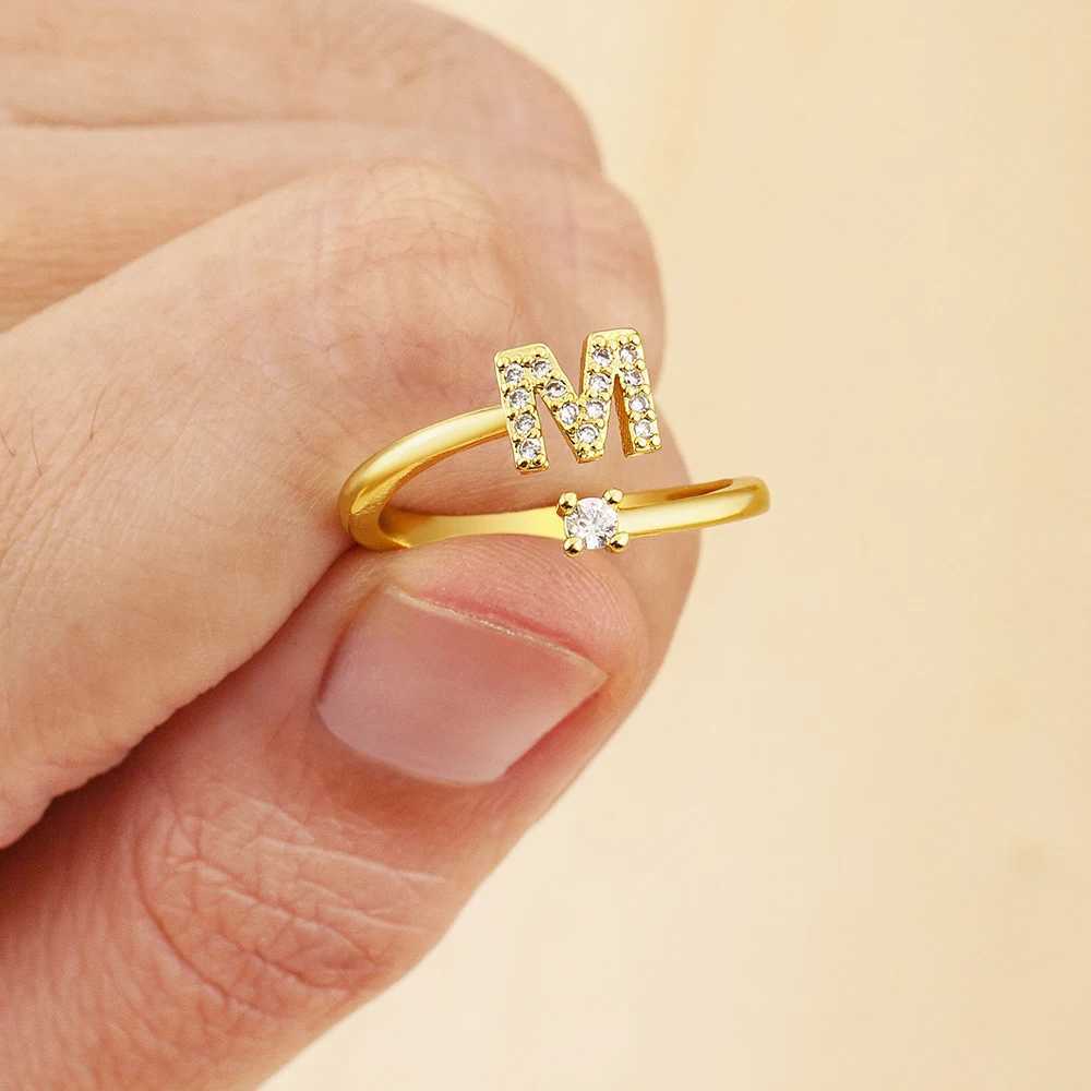 Nidin New Fashion A-Z Letters Pave Shiny Crystal Zircon Open Rings Adjustable Initials Alphabet Girls Boys Finger Jewelry Gifts H260328