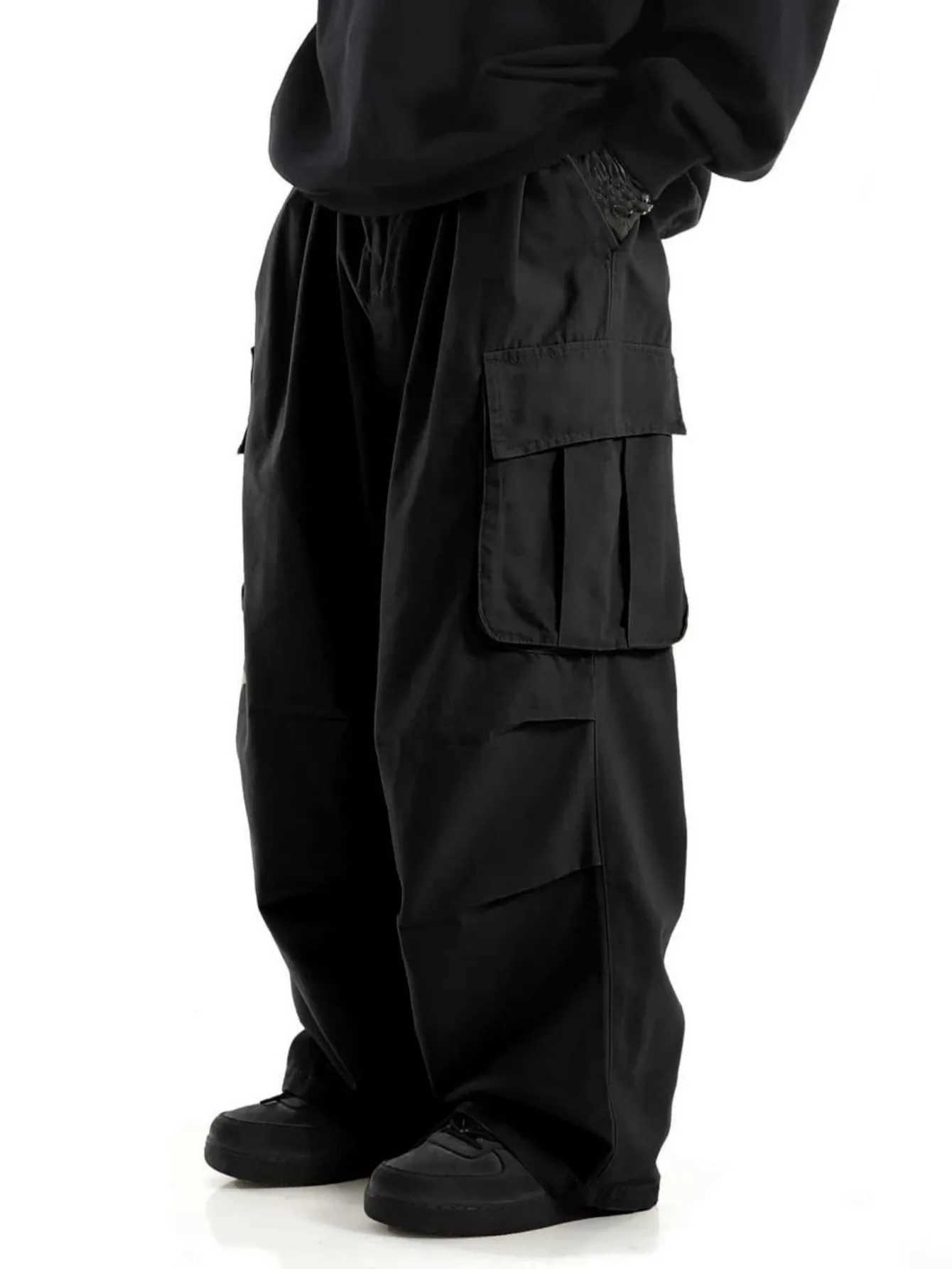 plus Size Mens Workwear Wide Leg Pants Loose Street Style Trendy Cargo Trousers M260328