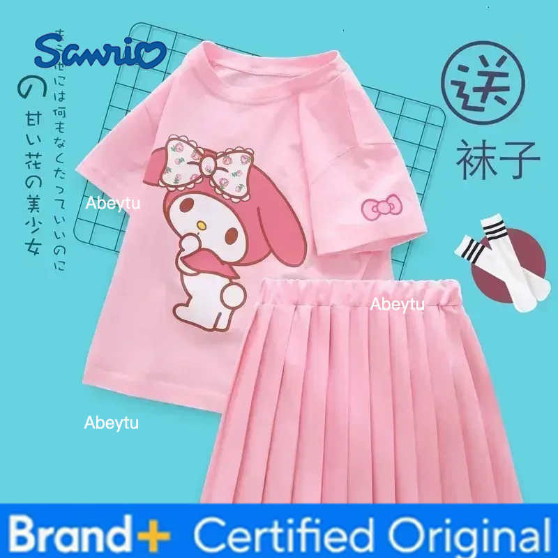 Sanrio my Melody summer childrens pleated skirt jk suit girl cartoon cute T-shirt short skirt short sleeve H2603281