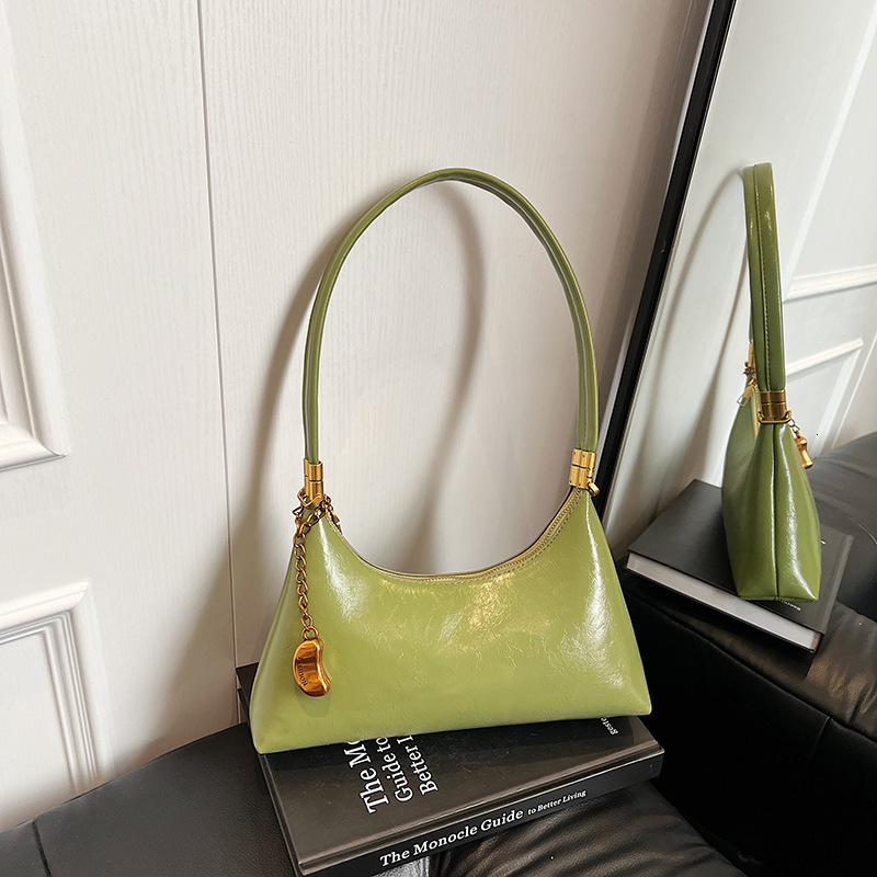 Glossy PU Hobo Shoulder Bag Mini Metal Pendant Decor Multi Ways Wear Crossbody Handbag For Daily Dating