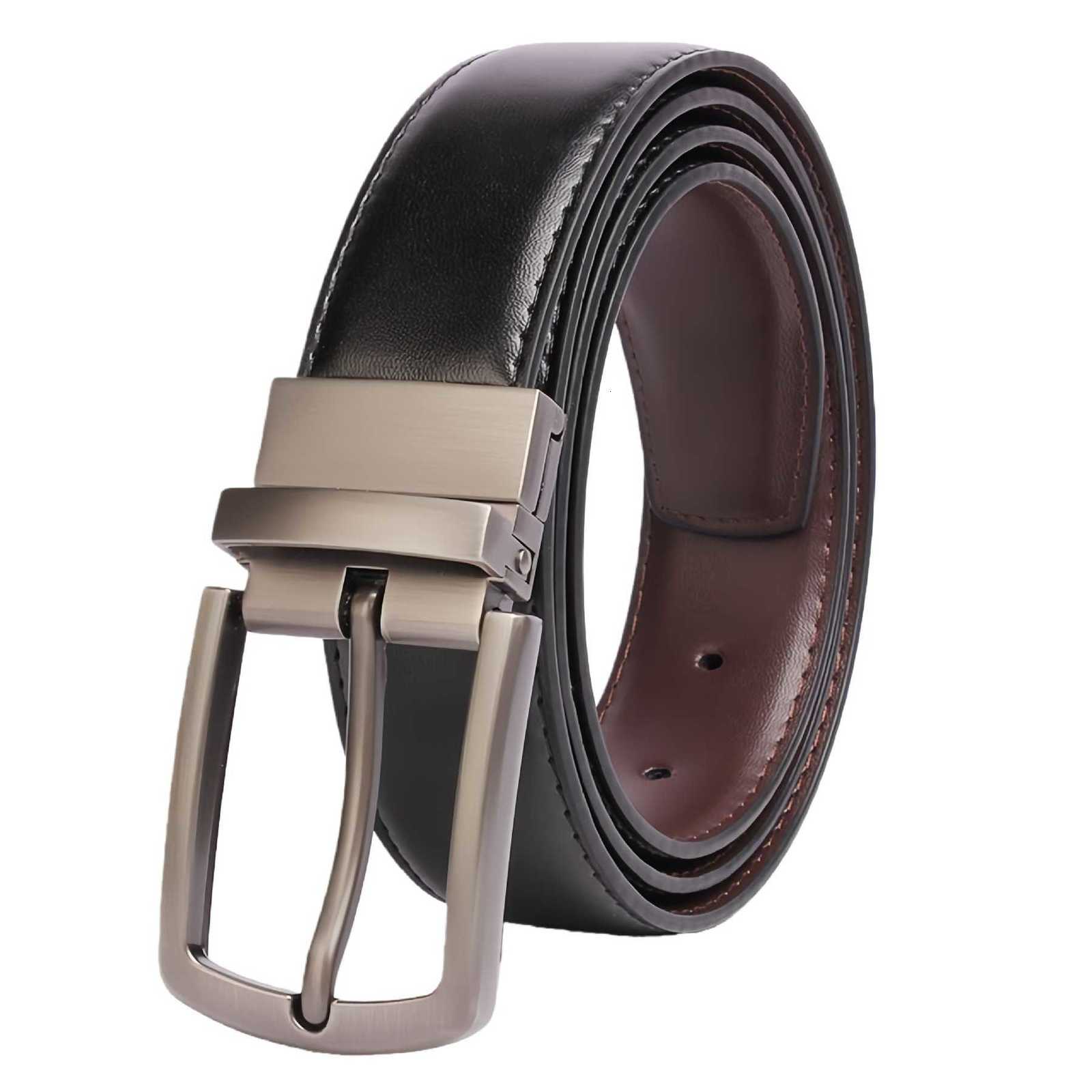 Men's genuine leather belt with rotating buckle, made of cowhide, suitable for casual wear, double-sided usable, with a rotating pin buckle.XJ251