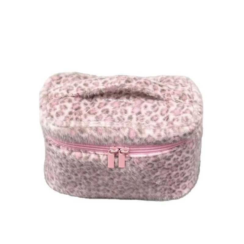Ladies Cosmetic Bag Plush Leopard Cute Kawaii Makeup Bag Fashion Hand-held Large Capacity Multifunctional Storage Bag Pouch D260328