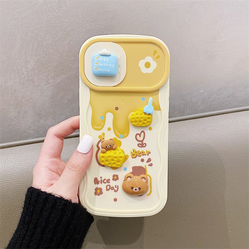 Cheese Bear Sliding Window Case for iPhone Cute Soft Cover