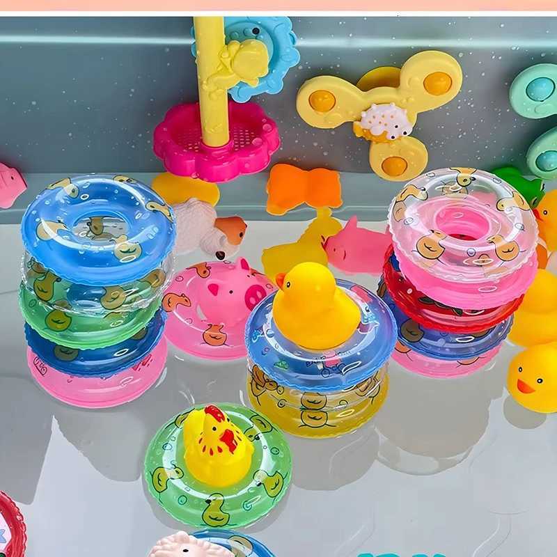 Kids Floating Bath Toys Mini Swimming Rings Rubber Yellow Ducks Fishing Net Washing Swimming Toddler Toys Water Fun Z260328