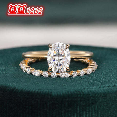 Excellent Quality Luxury Fine Jewelry Wedding Rings Set 18k Gold With Diamond Moissanite Ring