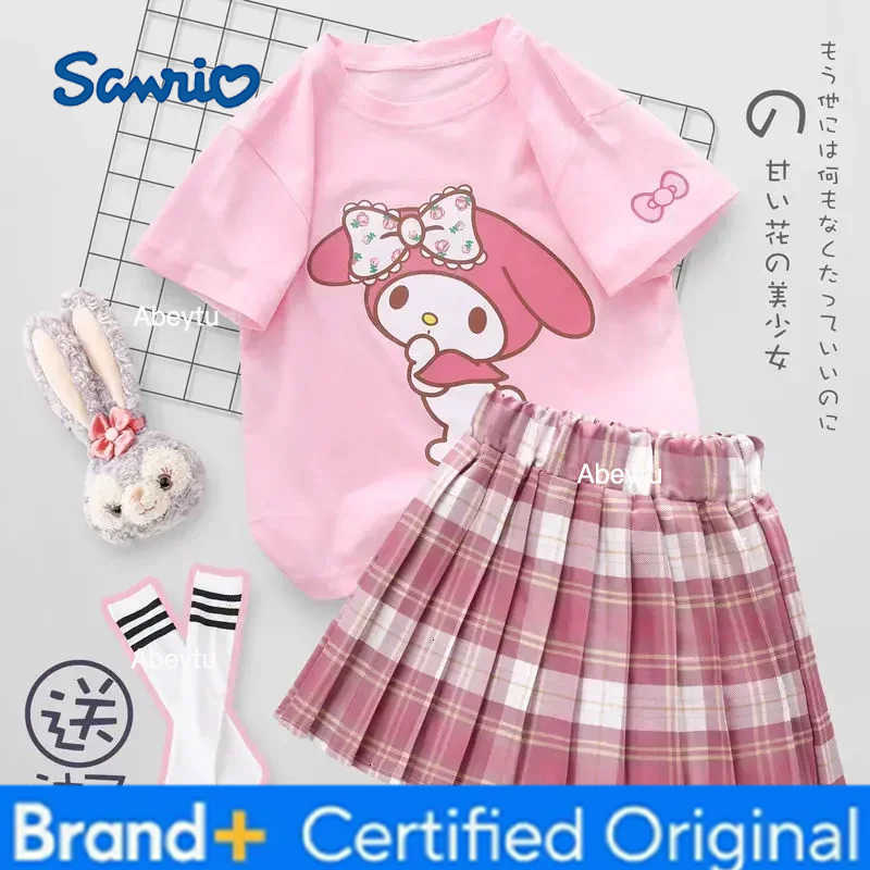 Sanrio my Melody summer childrens pleated skirt jk suit girl cartoon cute T-shirt short skirt short sleeve H2603281