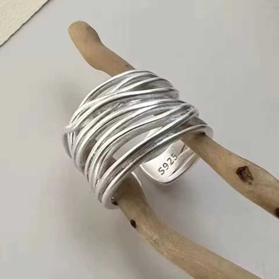 VENTFILLE 925 Sterling Silver Rings New Party Jewelry Vintage Charm Double Layer Geometric Nail Design Accessories Gift Dropship H260328