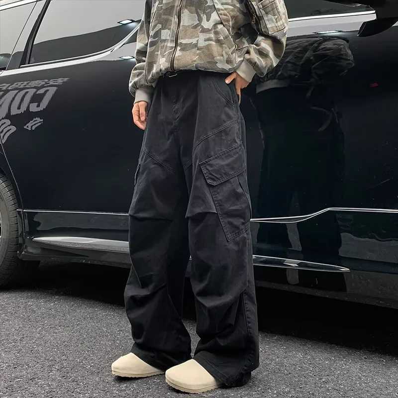 Y2K Big Pocket Mens Cargo Pants Japanese 2025 New Harajuku Loose Straight Wide Leg Trousers Baggy Pants Man Hip Hop Sweatpants M260328