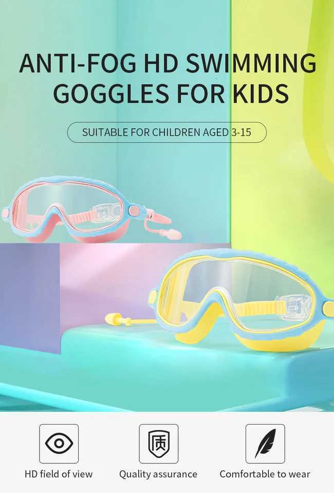 Kids Swimming Goggles for Boys Girls 3-15 Years - Big Frame HD View Anti-Fog No-Leak Comfortable Silicone Swim Goggles Z260328