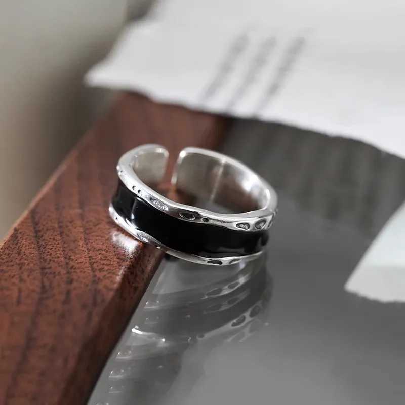 PANJBJ 925 Sterling Silver Black Drip Glaze Pinky Ring for Women Irregular Classics Fashion Versatile Jewelry Gift Dropshipping H260328