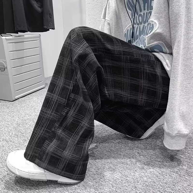 Checkered pants mens spring and autumn plus fat plus size trendy loose Korean version versatile wide leg casual pants spor M260328